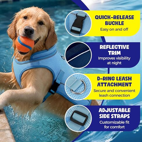 Dog Cooling Vest for Small Medium Large Dogs, 3-Layer Breathable Mesh Dog Cooling Jacket, Water-Activated Summer Cooling Coat with UV Neck Collar, Adjustable Buckle, Reflective Trim & Leash Opening in Saudi Arabia