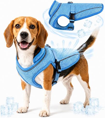 Dog Cooling Vest for Small Medium Large Dogs, 3-Layer Breathable Mesh Dog Cooling Jacket, Water-Activated Summer Cooling Coat with UV Neck Collar, Adjustable Buckle, Reflective Trim & Leash Opening in Saudi Arabia