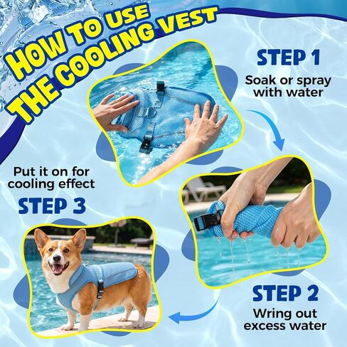 Dog Cooling Vest for Small Medium Large Dogs, 3-Layer Breathable Mesh Dog Cooling Jacket, Water-Activated Summer Cooling Coat with UV Neck Collar, Adjustable Buckle, Reflective Trim & Leash Opening in Saudi Arabia