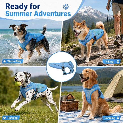 Dog Cooling Vest for Small Medium Large Dogs, 3-Layer Breathable Mesh Dog Cooling Jacket, Water-Activated Summer Cooling Coat with UV Neck Collar, Adjustable Buckle, Reflective Trim & Leash Opening in Saudi Arabia