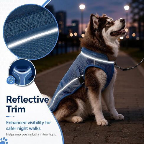 Dog Cooling Vest for Small Medium Large Dogs, 3-Layer Breathable Mesh Dog Cooling Jacket, Water-Activated Summer Cooling Coat with UV Neck Collar, Adjustable Buckle, Reflective Trim & Leash Opening in Saudi Arabia
