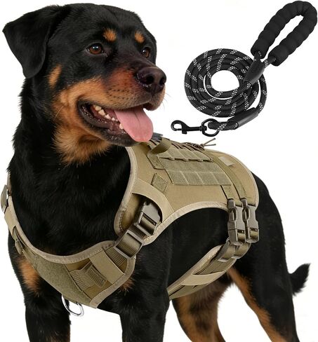 YooxArmor No Pull Dog Harness and Leash Set, Tactical Adjustable for Small Sized Dog, Easy Walk Soft Vest Padded Oxford for Training Hiking (Khaki-S) in Saudi Arabia