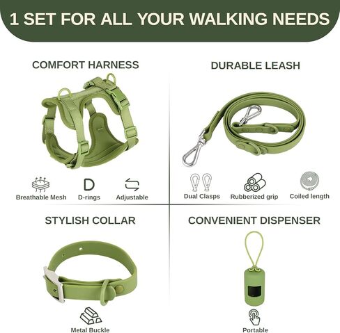 4 in 1 No Pull Dog Harness and Leash Set, with Collar & Poop Bag Dispenser, Adjustable Padded Waterproof Pet Harness for Small Medium Large Dogs, Easy Control for Walking Training Hiking (S) in Kuwait