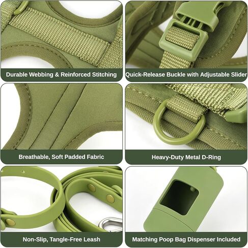 4 in 1 No Pull Dog Harness and Leash Set, with Collar & Poop Bag Dispenser, Adjustable Padded Waterproof Pet Harness for Small Medium Large Dogs, Easy Control for Walking Training Hiking (S) in Kuwait