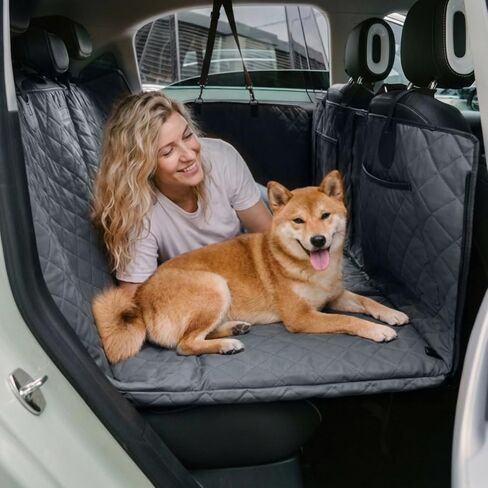 FUNNY FUZZY Dog Car Seat Cover, Back Seat Extender for Dogs - 420Lb Hard Bottom Waterproof Pet Car Seat Cover, 600D Heavy Duty Pet Hammock with Non-Slip Bottom for Cars, SUV, Trucks in Kuwait