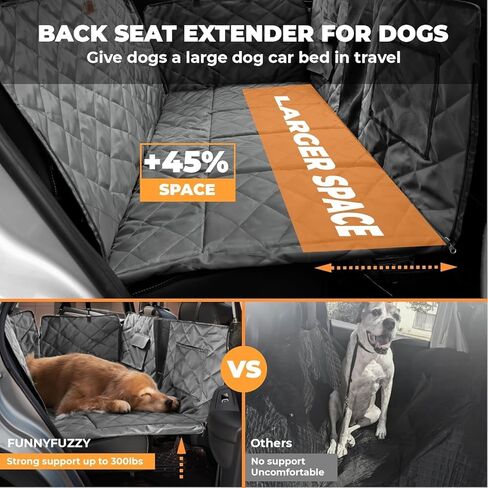 FUNNY FUZZY Dog Car Seat Cover, Back Seat Extender for Dogs - 420Lb Hard Bottom Waterproof Pet Car Seat Cover, 600D Heavy Duty Pet Hammock with Non-Slip Bottom for Cars, SUV, Trucks in Kuwait