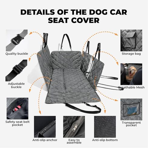 FUNNY FUZZY Dog Car Seat Cover, Back Seat Extender for Dogs - 420Lb Hard Bottom Waterproof Pet Car Seat Cover, 600D Heavy Duty Pet Hammock with Non-Slip Bottom for Cars, SUV, Trucks in Kuwait