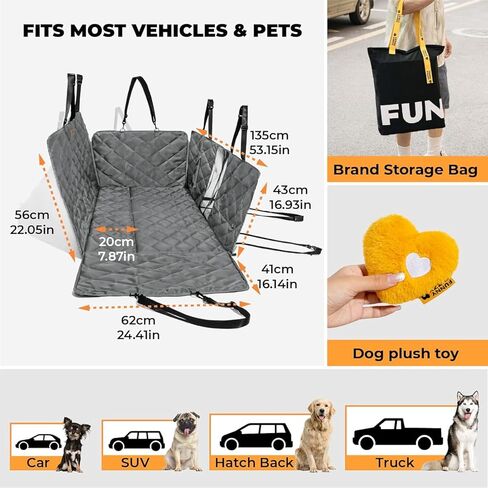 FUNNY FUZZY Dog Car Seat Cover, Back Seat Extender for Dogs - 420Lb Hard Bottom Waterproof Pet Car Seat Cover, 600D Heavy Duty Pet Hammock with Non-Slip Bottom for Cars, SUV, Trucks in Kuwait