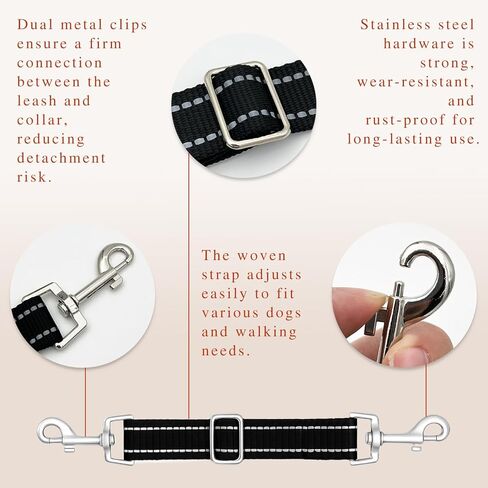 Dual-Clasp Dog Collar Safety Connector, No-Pull Harness-to-Collar Clip, Pet Extension Leash for Training & Walking in Kuwait
