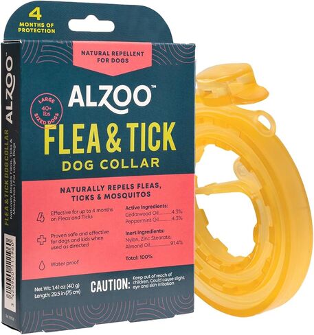 ALZOO Plant Based Flea & Tick Dog Collar - Helps Repel Fleas, Ticks & Mosquitoes - 100% Plant-Based Active Ingredients - Waterproof - Up to 4 Months Protection - Large-Sized Dogs: 40+ lbs - Single in Kuwait
