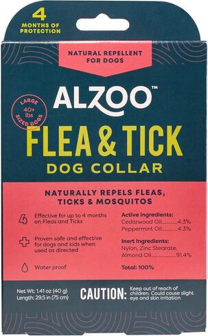 ALZOO Plant Based Flea & Tick Dog Collar - Helps Repel Fleas, Ticks & Mosquitoes - 100% Plant-Based Active Ingredients - Waterproof - Up to 4 Months Protection - Large-Sized Dogs: 40+ lbs - Single in Kuwait