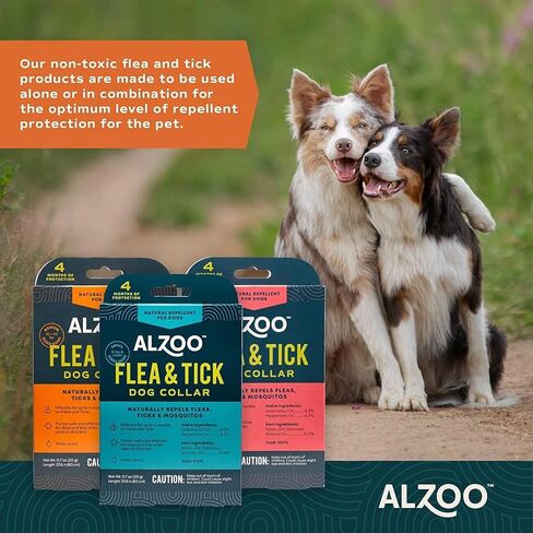 ALZOO Plant Based Flea & Tick Dog Collar - Helps Repel Fleas, Ticks & Mosquitoes - 100% Plant-Based Active Ingredients - Waterproof - Up to 4 Months Protection - Large-Sized Dogs: 40+ lbs - Single in Kuwait