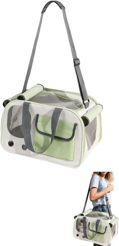 Pet Travel Carrier Backpack, Oxford Cloth, Beige and Light Green, Mesh Ventilation, 17.5x11.8x11 inches, for Cats and Small Dogs Up to 22 lbs (Beige) in Kuwait