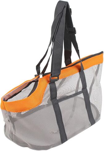 Mobestech Lightweight Breathable Mesh Pet Travel Carrier Bag with Safety Hook Nylon Handheld Dog Cat Handbag for Hiking Camping Walking Large Orange Tote for Pets Up in Kuwait