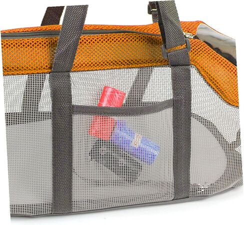 Mobestech Lightweight Breathable Mesh Pet Travel Carrier Bag with Safety Hook Nylon Handheld Dog Cat Handbag for Hiking Camping Walking Large Orange Tote for Pets Up in Kuwait