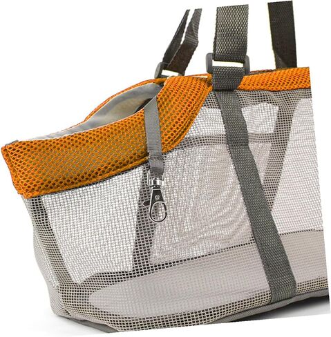 Mobestech Lightweight Breathable Mesh Pet Travel Carrier Bag with Safety Hook Nylon Handheld Dog Cat Handbag for Hiking Camping Walking Large Orange Tote for Pets Up in Kuwait
