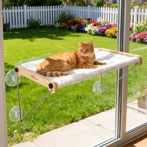 HoneyGuardian Cat Window Prech,Metal Support from Below with 4 Suction Cups, pet Bed, cat Window Hammock for Large Cats and Kittens in Kuwait