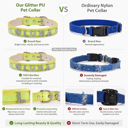 Personalized Dog Collar with Name - Custom Rhinestone Bling Sparkly PU Leather Collars for Small Medium Large Dogs, Adjustable & Pretty Customized Dog Collars in Kuwait