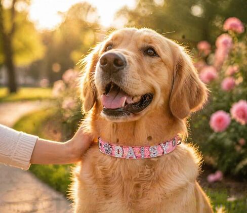Personalized Dog Collar with Name - Custom Rhinestone Bling Sparkly PU Leather Collars for Small Medium Large Dogs, Adjustable & Pretty Customized Dog Collars in Kuwait