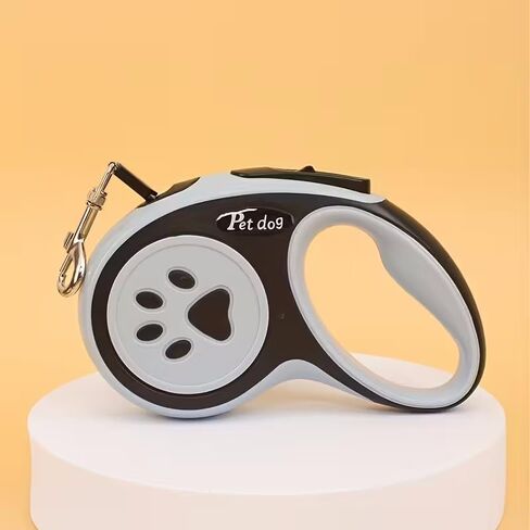 Retractable Dog Leash Paw Print Design Four-Color Options Ergonomic Handle for Daily Walks Jogging Travel Training, 300cm, Black in Kuwait