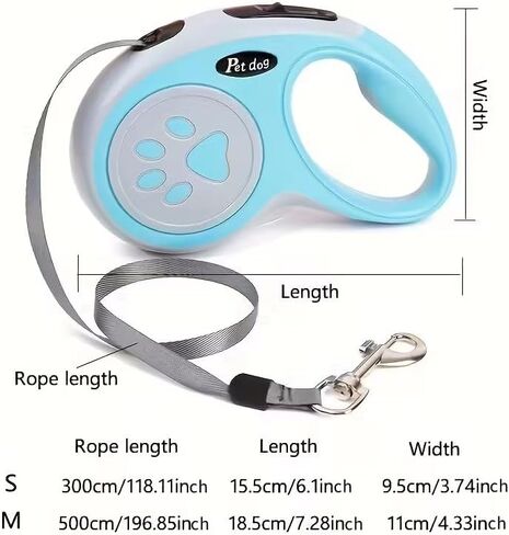 Retractable Dog Leash Paw Print Design Four-Color Options Ergonomic Handle for Daily Walks Jogging Travel Training, 300cm, Black in Kuwait