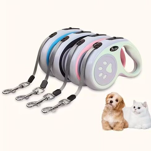 Retractable Dog Leash Paw Print Design Four-Color Options Ergonomic Handle for Daily Walks Jogging Travel Training, 300cm, Black in Kuwait