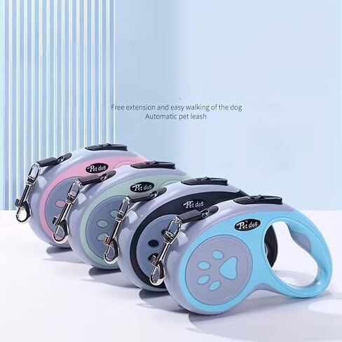 Retractable Dog Leash Paw Print Design Four-Color Options Ergonomic Handle for Daily Walks Jogging Travel Training, 300cm, Black in Kuwait