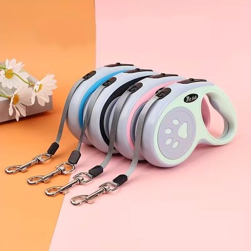 Retractable Dog Leash Paw Print Design Four-Color Options Ergonomic Handle for Daily Walks Jogging Travel Training, 300cm, Black in Kuwait