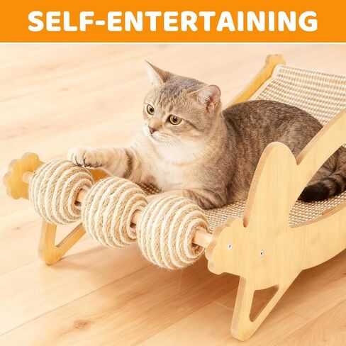 TIMIEEYA Cat Scratcher Bed, 3-in-1 Cat Scratching Pad with Hammock & Ball, Natural Sisal with Solid Wood Frame Cat Scratch Post for Indoor Cats Lounger & Sleep & Scratch in Kuwait