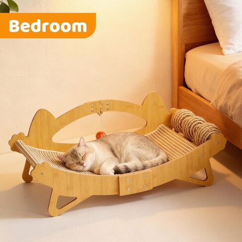 TIMIEEYA Cat Scratcher Bed, 3-in-1 Cat Scratching Pad with Hammock & Ball, Natural Sisal with Solid Wood Frame Cat Scratch Post for Indoor Cats Lounger & Sleep & Scratch in Kuwait