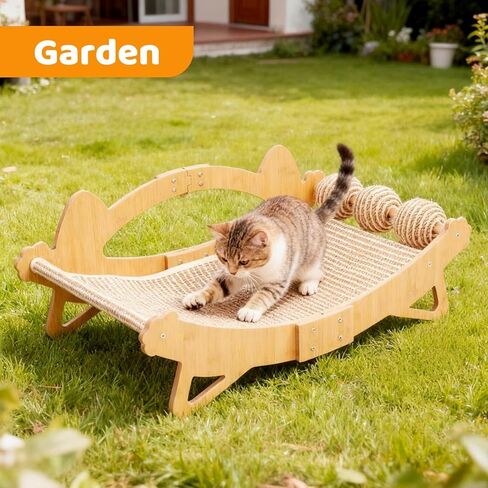 TIMIEEYA Cat Scratcher Bed, 3-in-1 Cat Scratching Pad with Hammock & Ball, Natural Sisal with Solid Wood Frame Cat Scratch Post for Indoor Cats Lounger & Sleep & Scratch in Kuwait