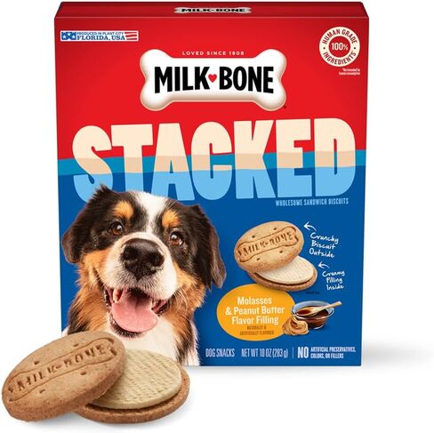 Milk-Bone Stacked Dog Biscuits, Molasses & Peanut Butter Flavor, Naturally & Artifically Flavored, 10 oz in Kuwait