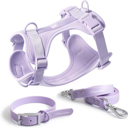 Dog Harness, Collar & Leash Set, Adjustable No Pull Harness with 3 Leash Clips, Waterproof Matching Collar & Leash, Breathable Comfort (Lilac, Small) in Kuwait