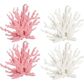 4Pcs Fake Coral, Coral Reef Decor, Coral Decor for Fish Tank Aquarium Landscape Decor Ornament Accessories, in White Pink Color in Saudi Arabia