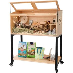 Hamster Cage with Storage, Wooden Hamster Cage, Pine, Guinea Pig Cages, Large Size 31.5"L x 16"W x 38.0"H, 2 Tiers Movable Hamster Cages with Storage Shelf for Guinea Pig, Chinchilla, Rat, Bunny, etc. in Saudi Arabia