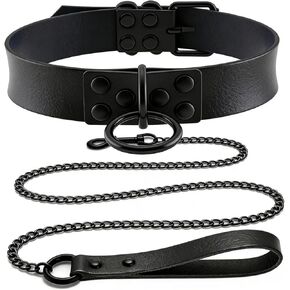 Black Geometric Gothic Leather Collar Choker Necklace Fashion Punk Jewelry Accessories Set for Unisex in Saudi Arabia