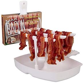 The Original Makin Bacon Microwave Bacon Dish - Makes Crispy Bacon in Minutes - Simple, Quick, and Easy to Use - Reduces Fat Content for a Healthier Meal - Molded in the USA in Kuwait