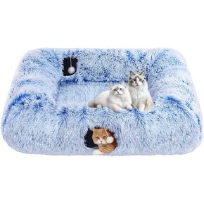 Extra Large Cat Tunnel Bed, 4 Ways Tunnels for Indoor Cats, Multi-cat Family Pet Bed & Cave, Plush Cat Donut with Washable Middle Mat, Exit Balls, Pet Play Toy for Kitten Puppy Rabbit, Blue in Saudi Arabia