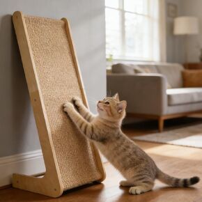 L-Shaped Cat Scratching Board with Sisal and Wooden Frame, Wall Mounted Scratcher Pad with Ball Toy for Indoor Cats, 28.2 Inch (28.2inch) in Kuwait