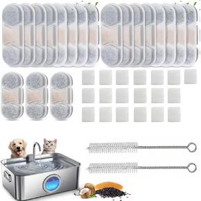 50 PCS/Set Dog Fountain Filter Replacement for Zuqqony DYSJ0112L/3.2Gal Water Fountain, Dog Water Bowl Dispenser for Large Dogs or Multi-Pet Home(24 Water Filters+24 Pre-filter Sponge+2 Brush) in Saudi Arabia