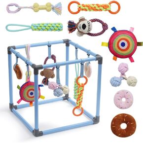Nocciola Puppy Play Gym مع 8 ألعاب معلقة، مركز أنشطة صالة الألعاب الرياضية في الغابة الداخلية، ملعب للجراء، ألعاب للكلاب محشوة من القطيفة وأكياس فضلات إضافية، هدايا للحيوانات الأليفة لأصحاب الكلاب in Kuwait