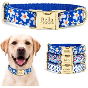 Personalized Dog Collar with Colorful Floral Pattern, Light Gold Quick Release Buckle, Engraved Name Design, Comfortable Pet Gift for Small Medium Large Dogs in Kuwait