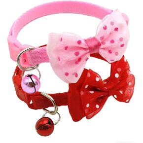 2 PCS XS Cat Collar with Bell Bow Tie Puppy Collars with Bells Little Girl Female Puppia Small Dog Bell Collar for XS XSmall X-Small Extra Breed Pets Red Pink in Saudi Arabia
