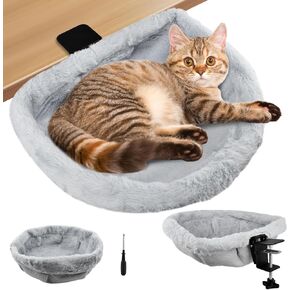 Cat Desk Bed, Ca-t Bed for De-sk, Modern Cat Desk Hammock for Various Desktops, Dual Clamps & Sunken Hammock Design, Holds Up to 40lbs(Color:Light Gray) in Saudi Arabia