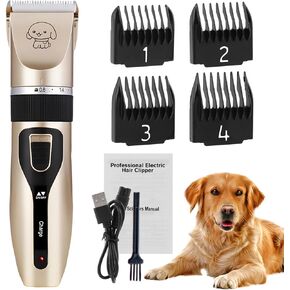 Dog Grooming Clippers - Low Noise Rechargeable Electric Cat Shaver Shears for All Pets, Dog Trimmer with 4 Guard Combs(Gold) in Saudi Arabia