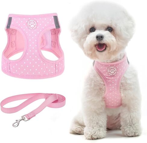 BINGPET Dog Vest Harness for Puppy and Cat, No Pull Adjustable Reflective Step-in Puppy Harness Cute Pink Polka Dot Soft for Small and Medium Dogs in Kuwait