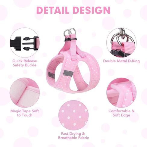 BINGPET Dog Vest Harness for Puppy and Cat, No Pull Adjustable Reflective Step-in Puppy Harness Cute Pink Polka Dot Soft for Small and Medium Dogs in Kuwait