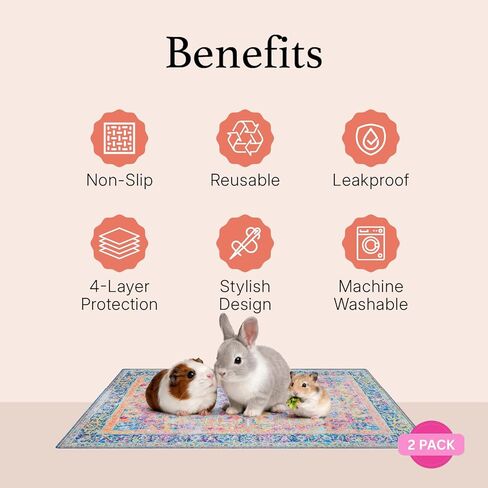 Lovewag Pets Reusable 2-Pack Small Animal Pet Bedding Mats - 16" x 24" Inch Hamster Bedding - Machine Washable Guinea Pig Cage Liners-Guinea Pigs,Rabbits & Ferrets Waterproof Pee Pad (Mystic Fuchsia) in Saudi Arabia