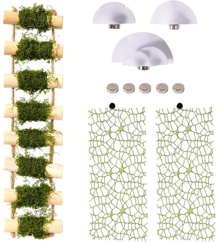 6Pcs Jumping Spider Climbing Accessories Set, 1 Wooden Rope Bridge, 3 Mushroom Platform, 2 Climbing Net Decoration in Kuwait