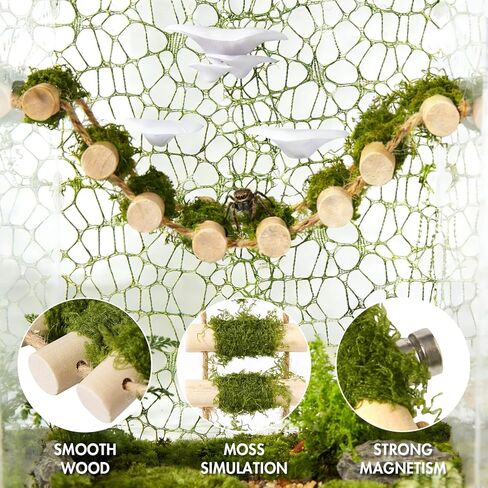 6Pcs Jumping Spider Climbing Accessories Set, 1 Wooden Rope Bridge, 3 Mushroom Platform, 2 Climbing Net Decoration in Kuwait